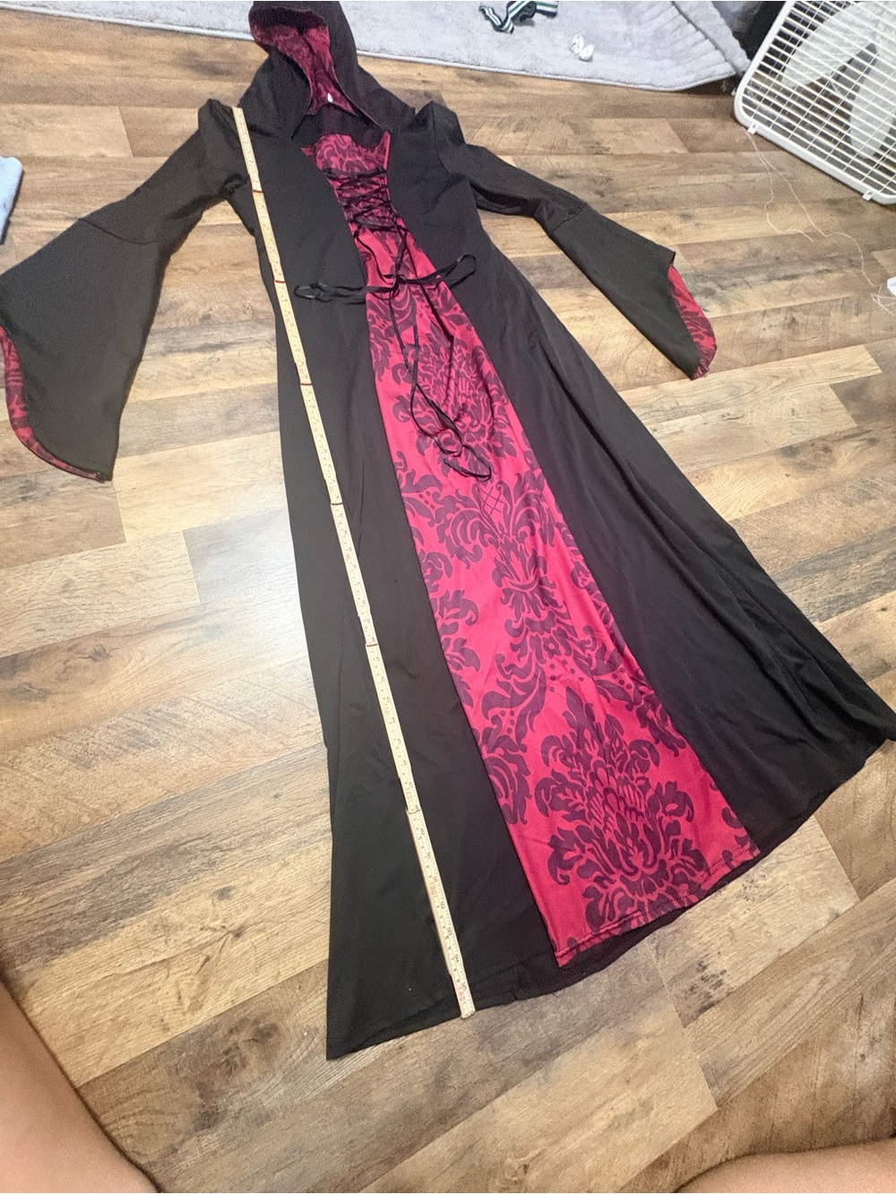 Women’s 2XL Gothic Hooded Medieval Renaissance Dress Black Red Lace-Up Witch Cos - Picture 4 of 9